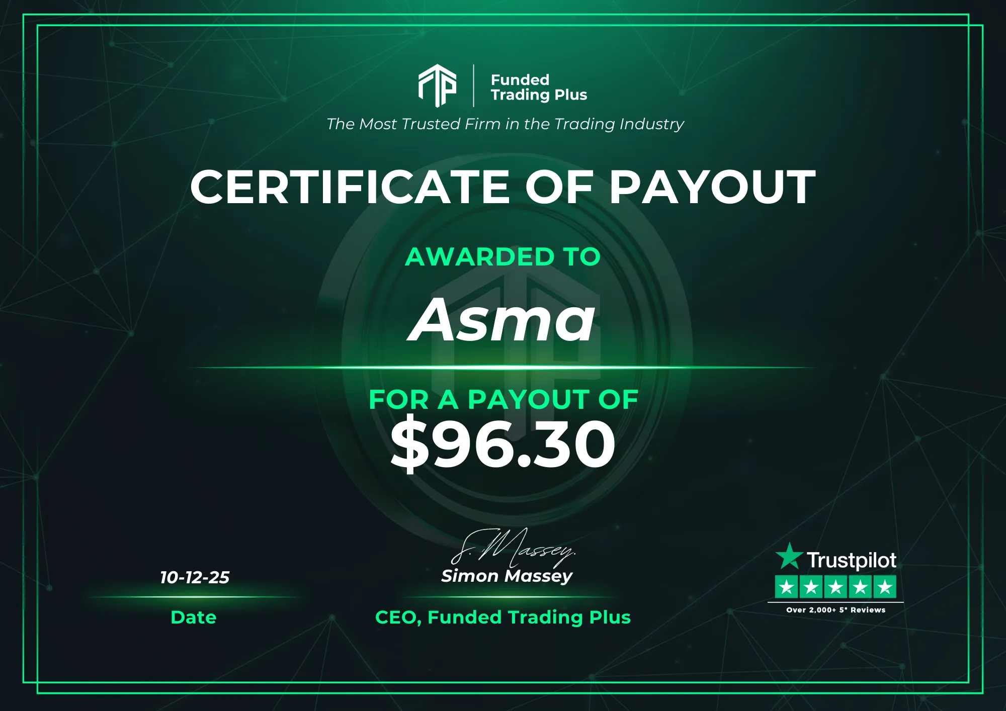 Certificate for Asma  -  $96.30 
