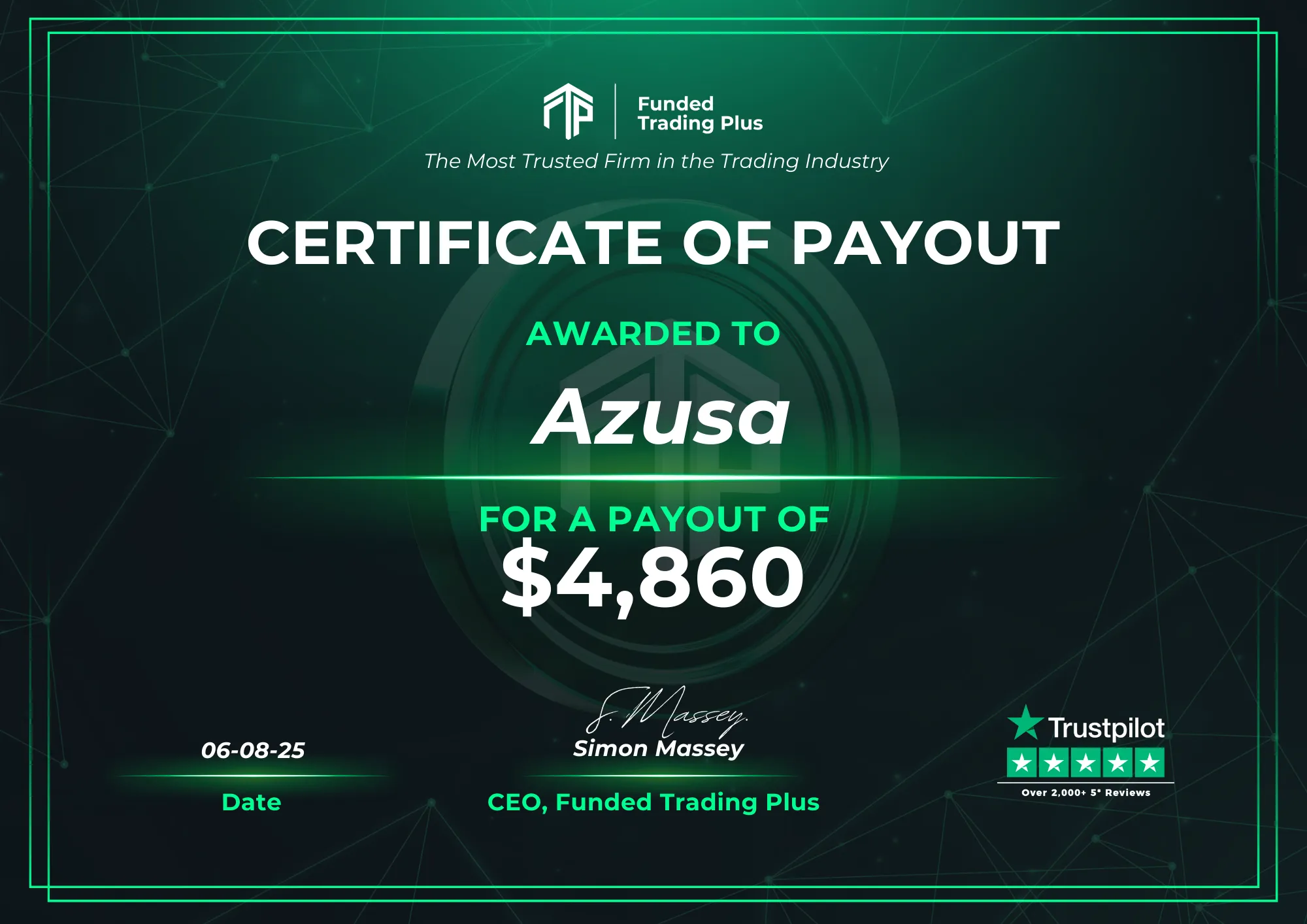 Certificate for Azusa  -  $4,860.00 