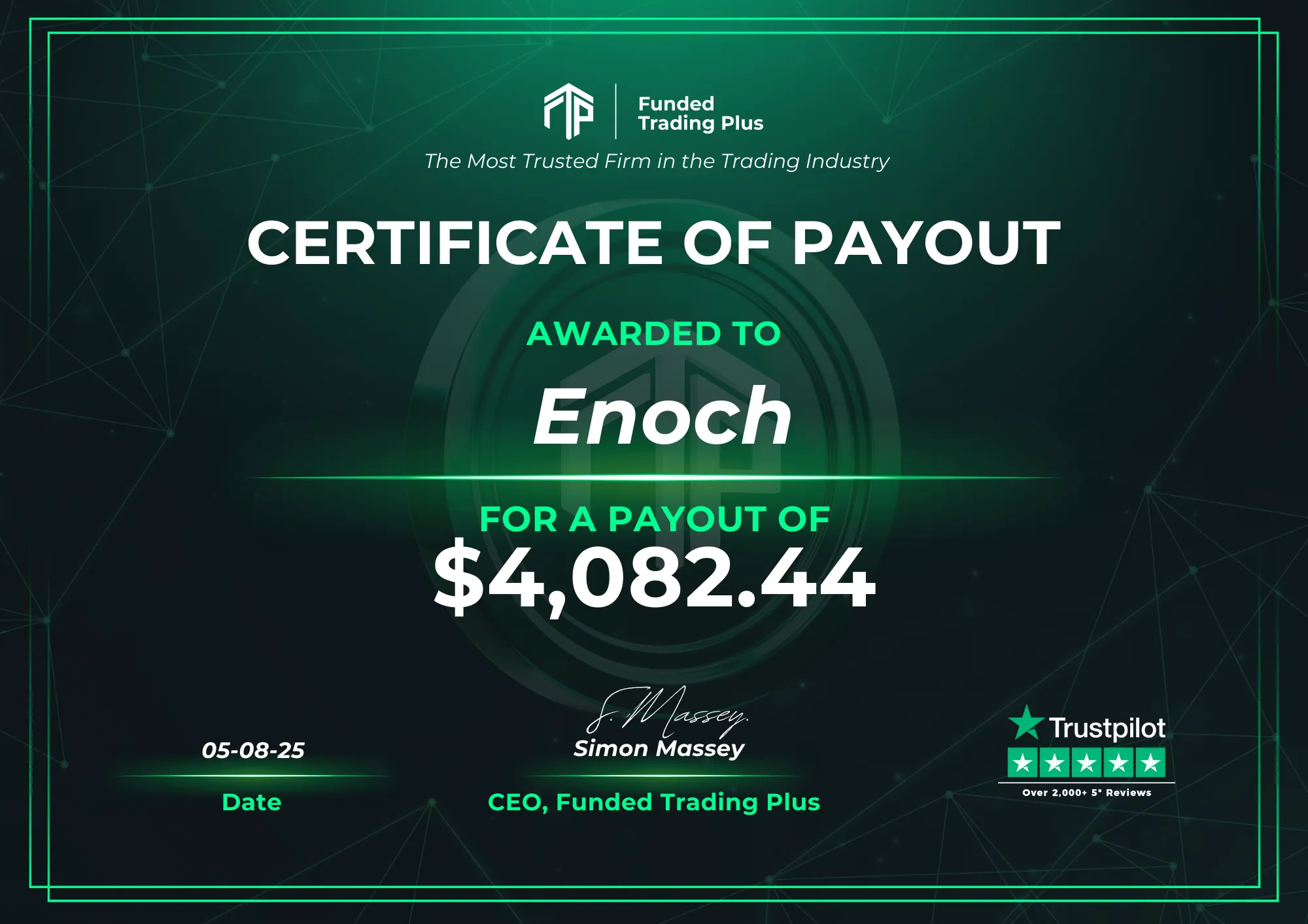 Certificate for Enoch  -  $4,082.44 