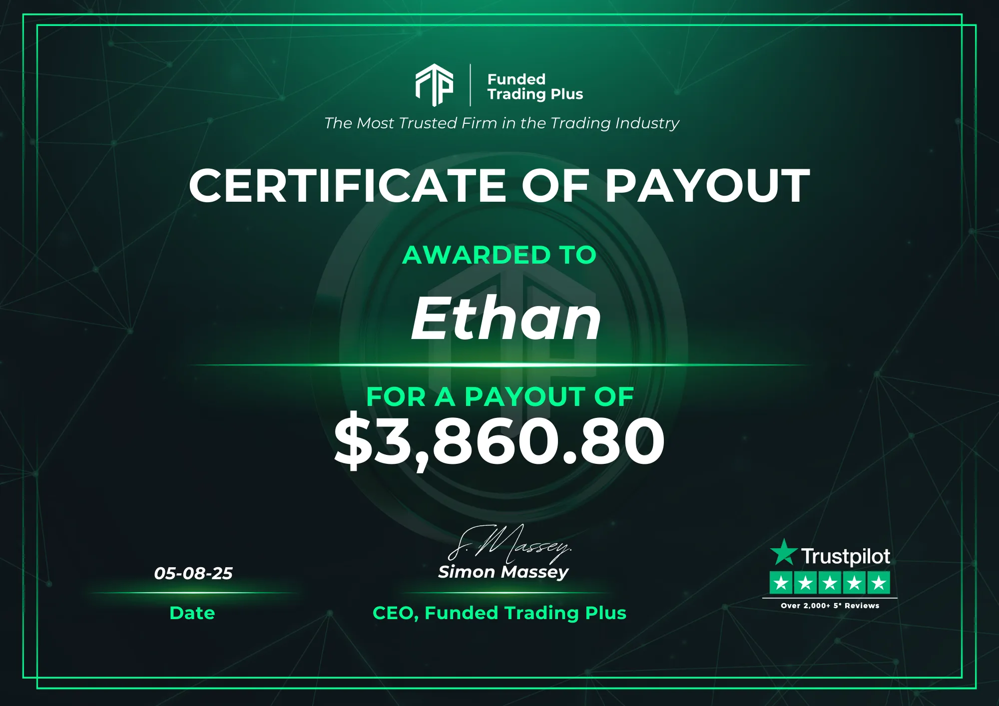 Certificate for Ethan  -  $3,860.80 